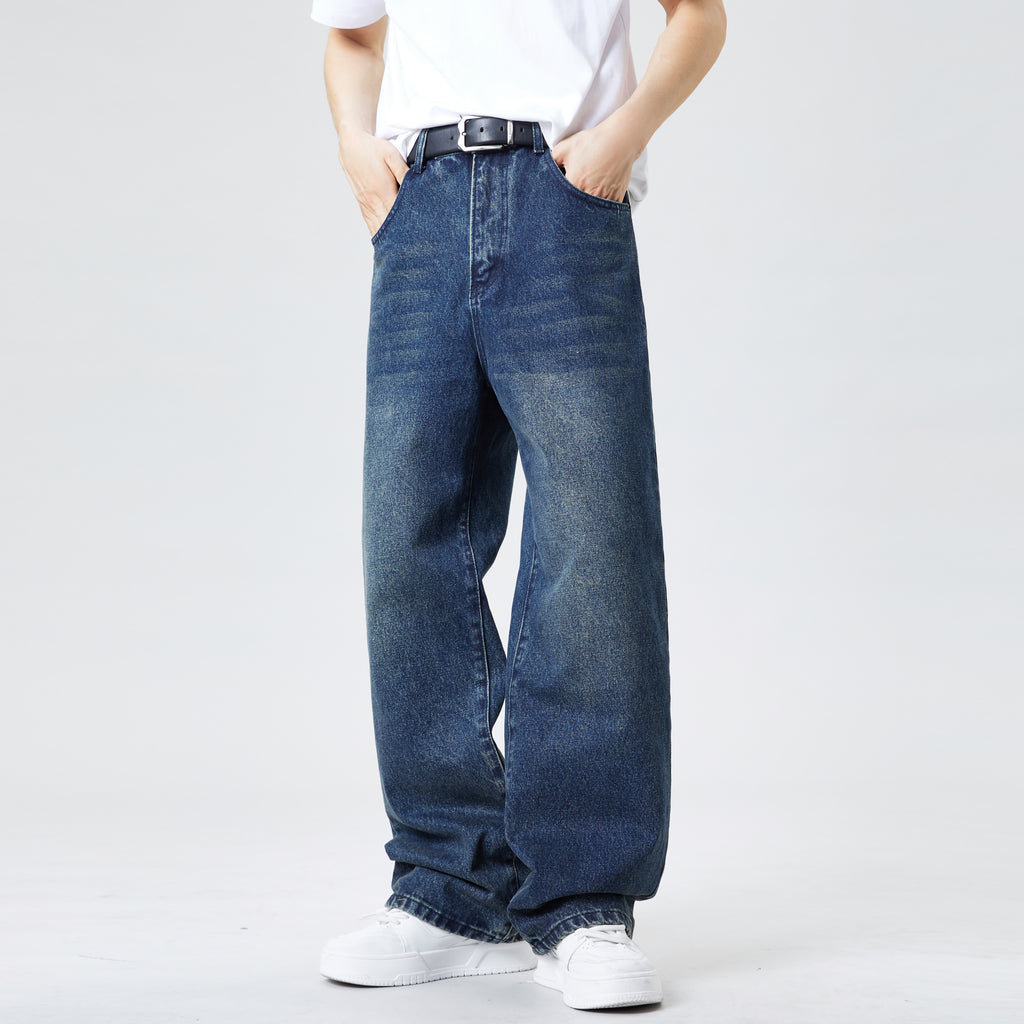 Vintage Blue Baggy Jeans for Men – Relaxed Straight Casual Fit Street Style Denim