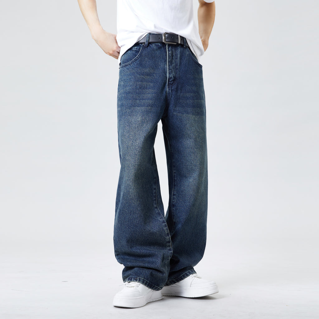 Vintage Blue Baggy Jeans for Men – Relaxed Straight Casual Fit Street Style Denim