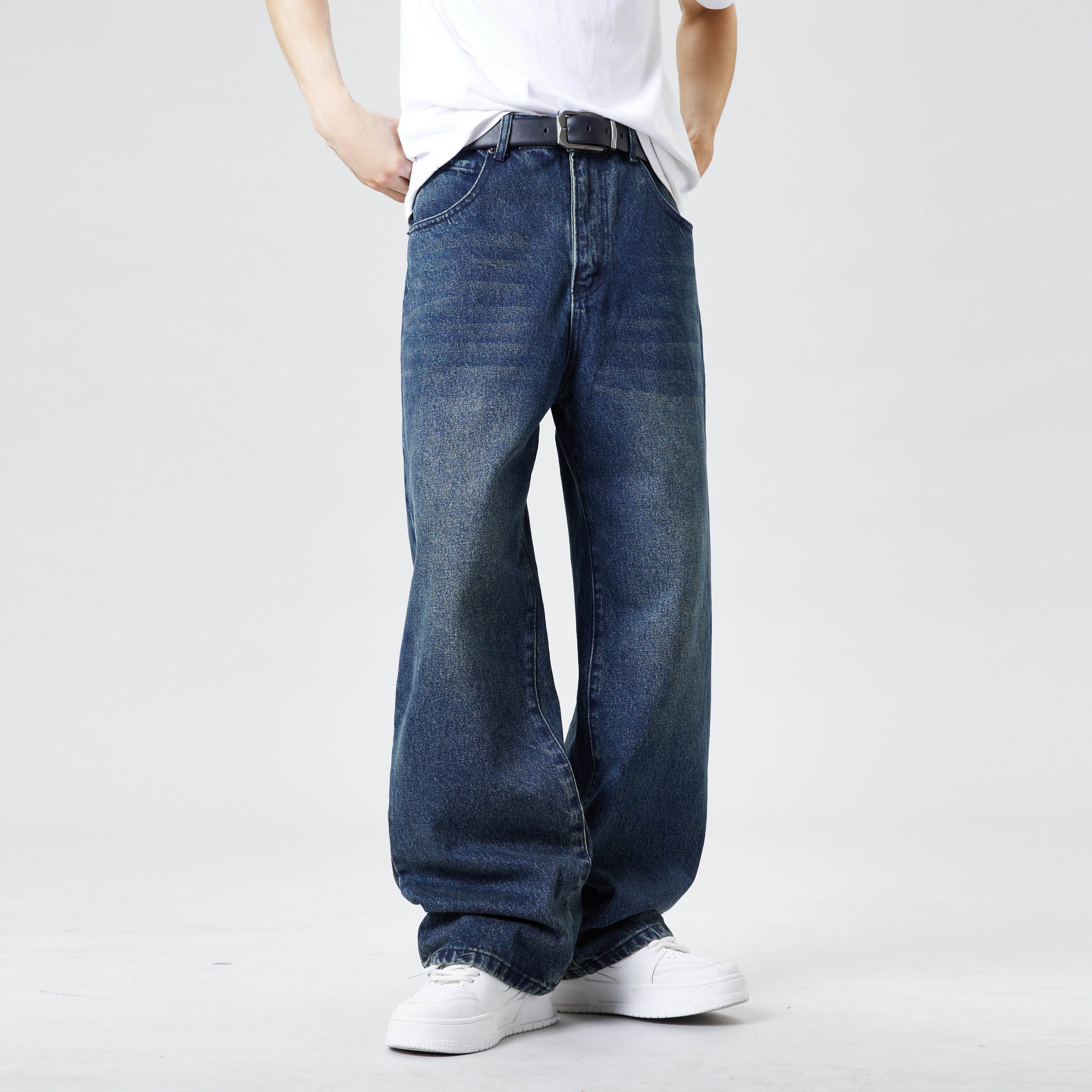Vintage Blue Baggy Jeans for Men – Relaxed Straight Casual Fit Street Style Denim
