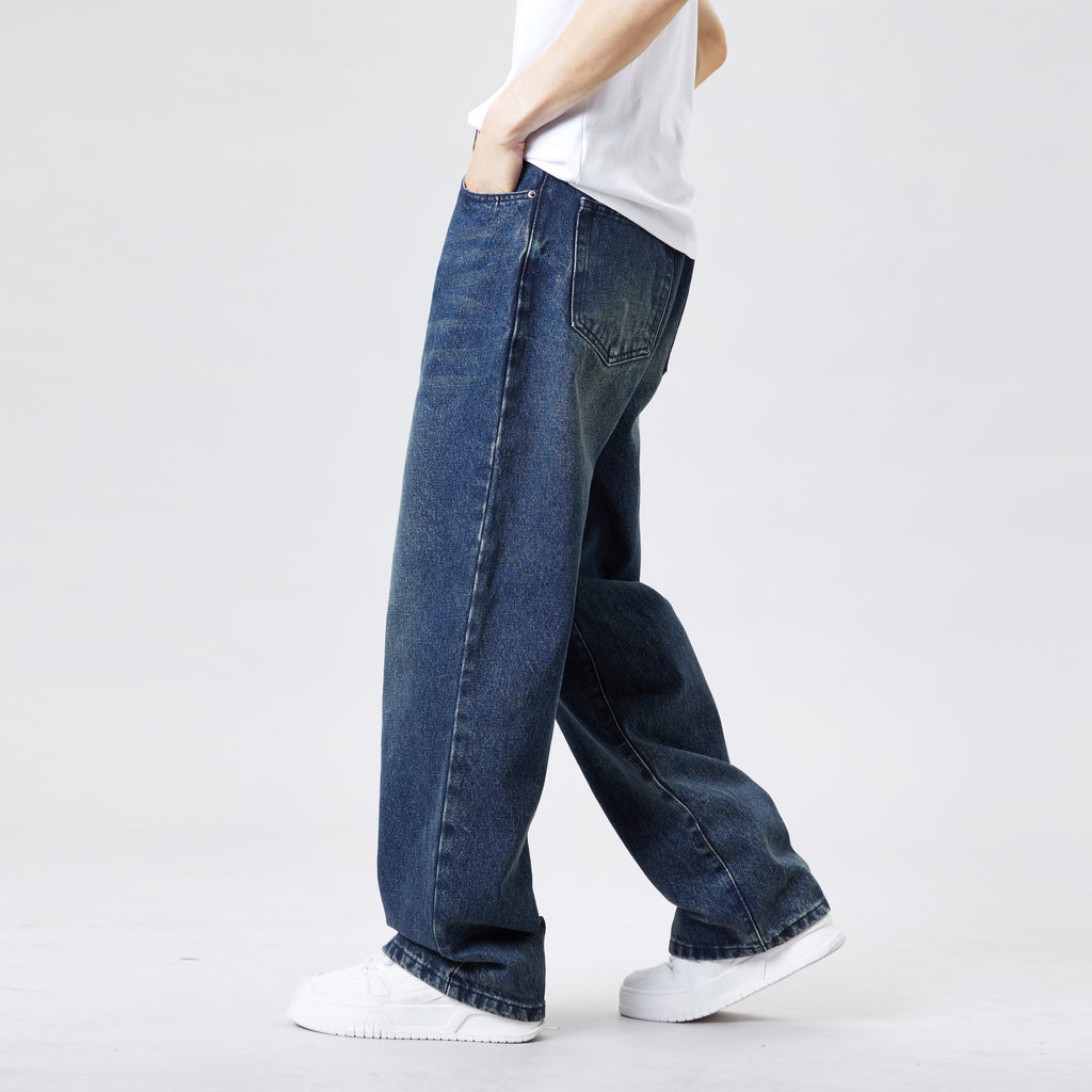 Vintage Blue Baggy Jeans for Men – Relaxed Straight Casual Fit Street Style Denim