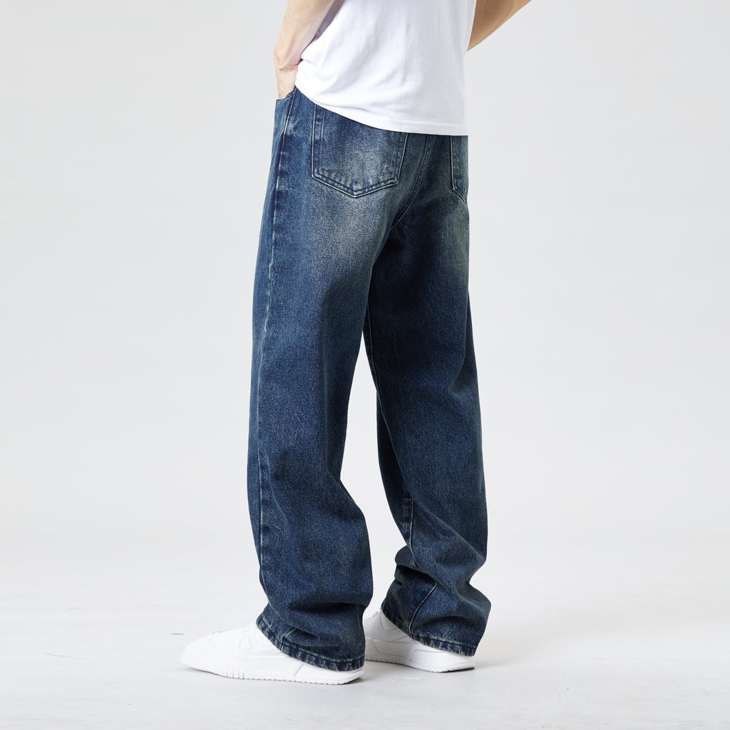 Vintage Blue Baggy Jeans for Men – Relaxed Straight Casual Fit Street Style Denim
