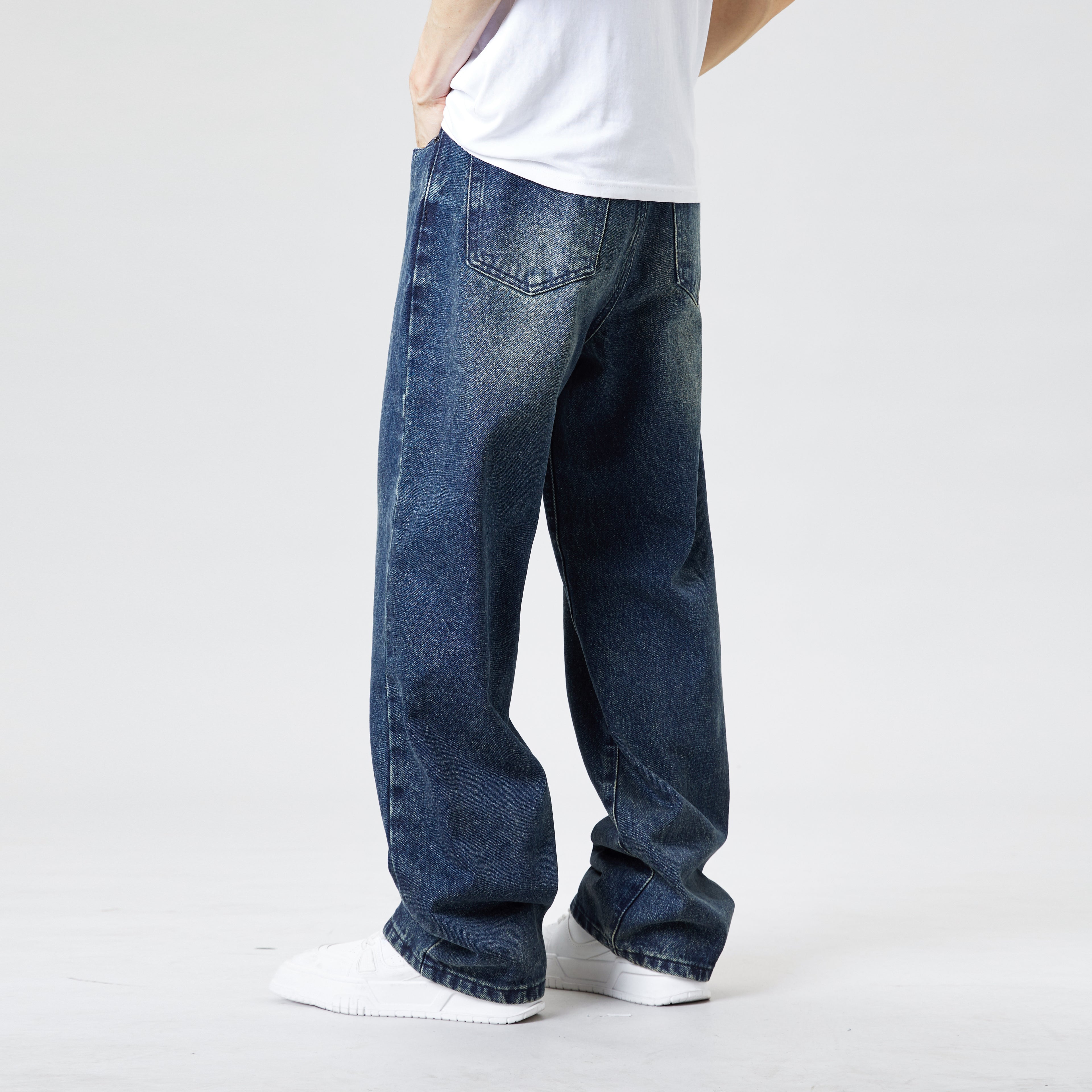 Vintage Blue Baggy Jeans for Men – Relaxed Straight Casual Fit Street Style Denim