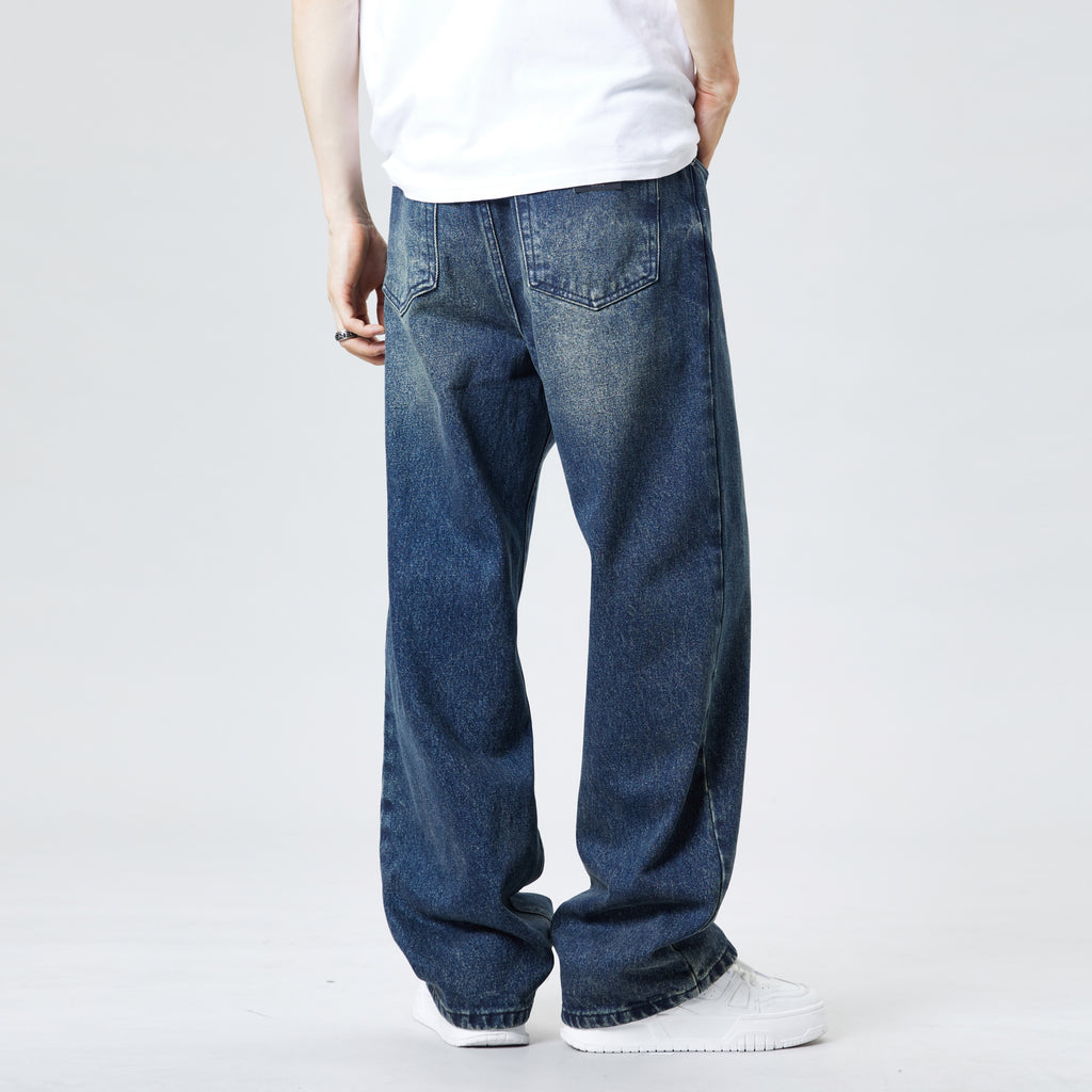 Vintage Blue Baggy Jeans for Men – Relaxed Straight Casual Fit Street Style Denim