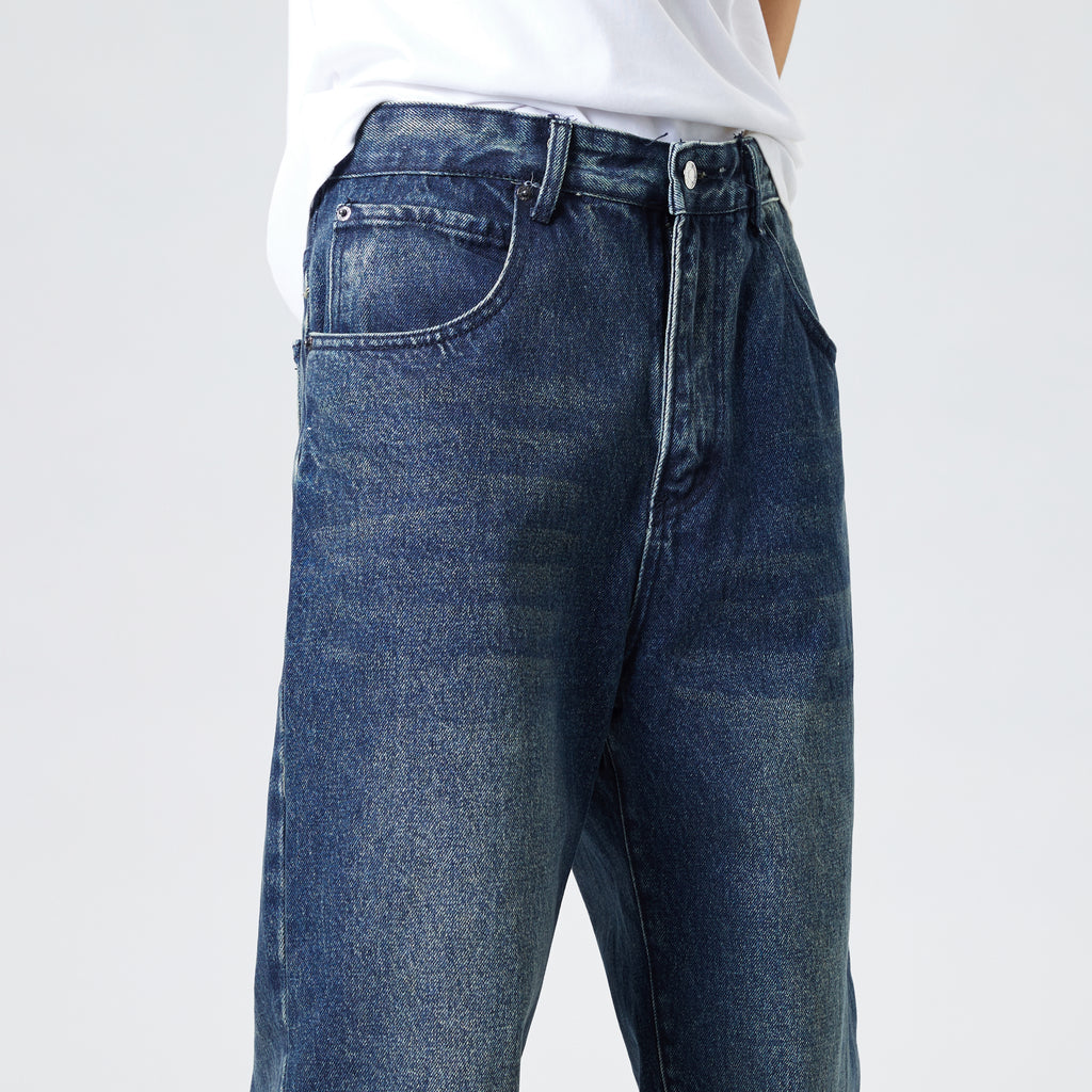 Vintage Blue Baggy Jeans for Men – Relaxed Straight Casual Fit Street Style Denim