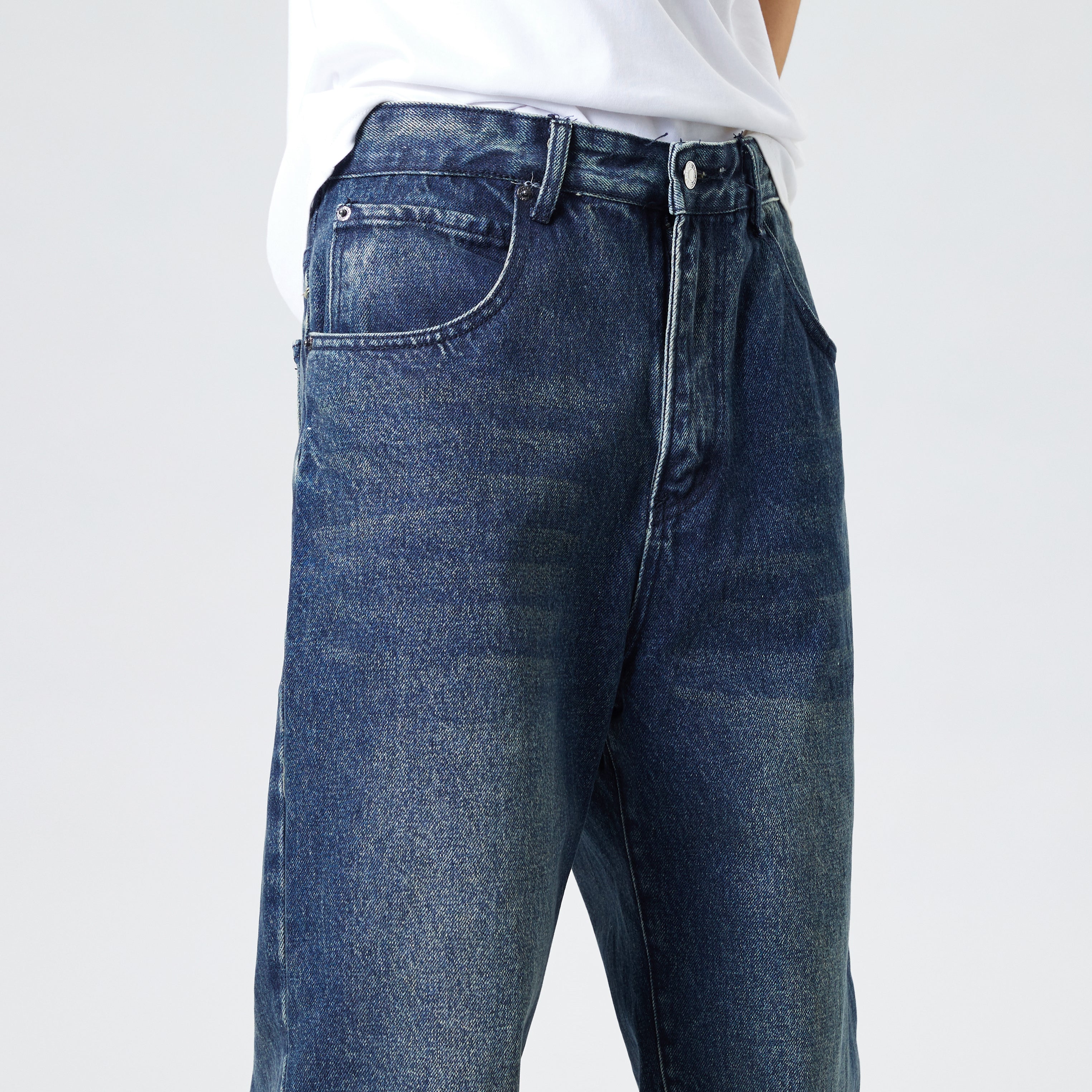 Vintage Blue Baggy Jeans for Men – Relaxed Straight Casual Fit Street Style Denim