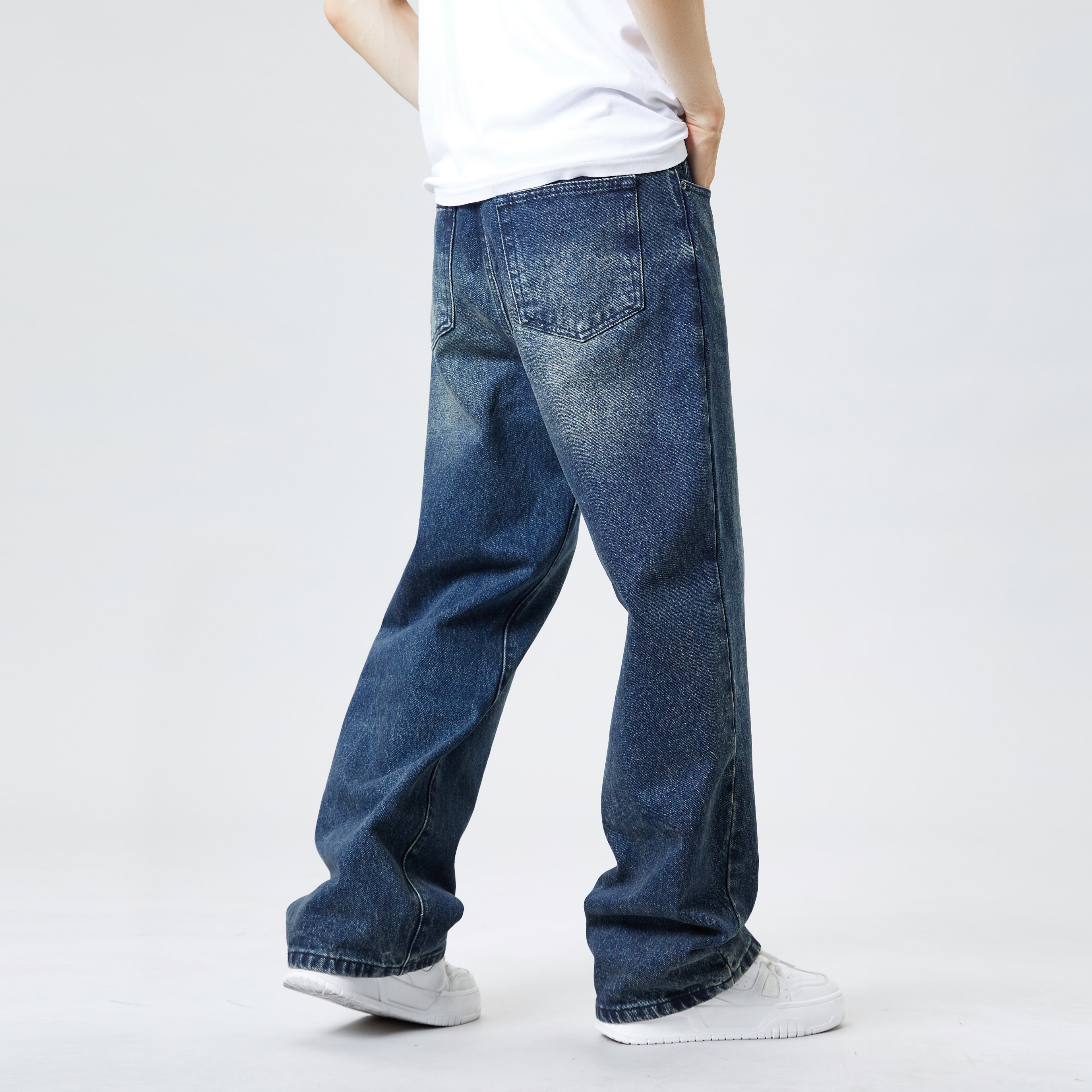 Vintage Blue Baggy Jeans for Men – Relaxed Straight Casual Fit Street Style Denim