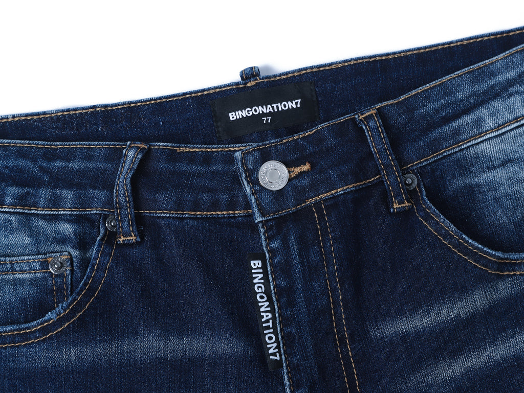 Trendy Stretch Slim Fit Blue Jeans for Men | Heavy Wash & Distressed Detailing