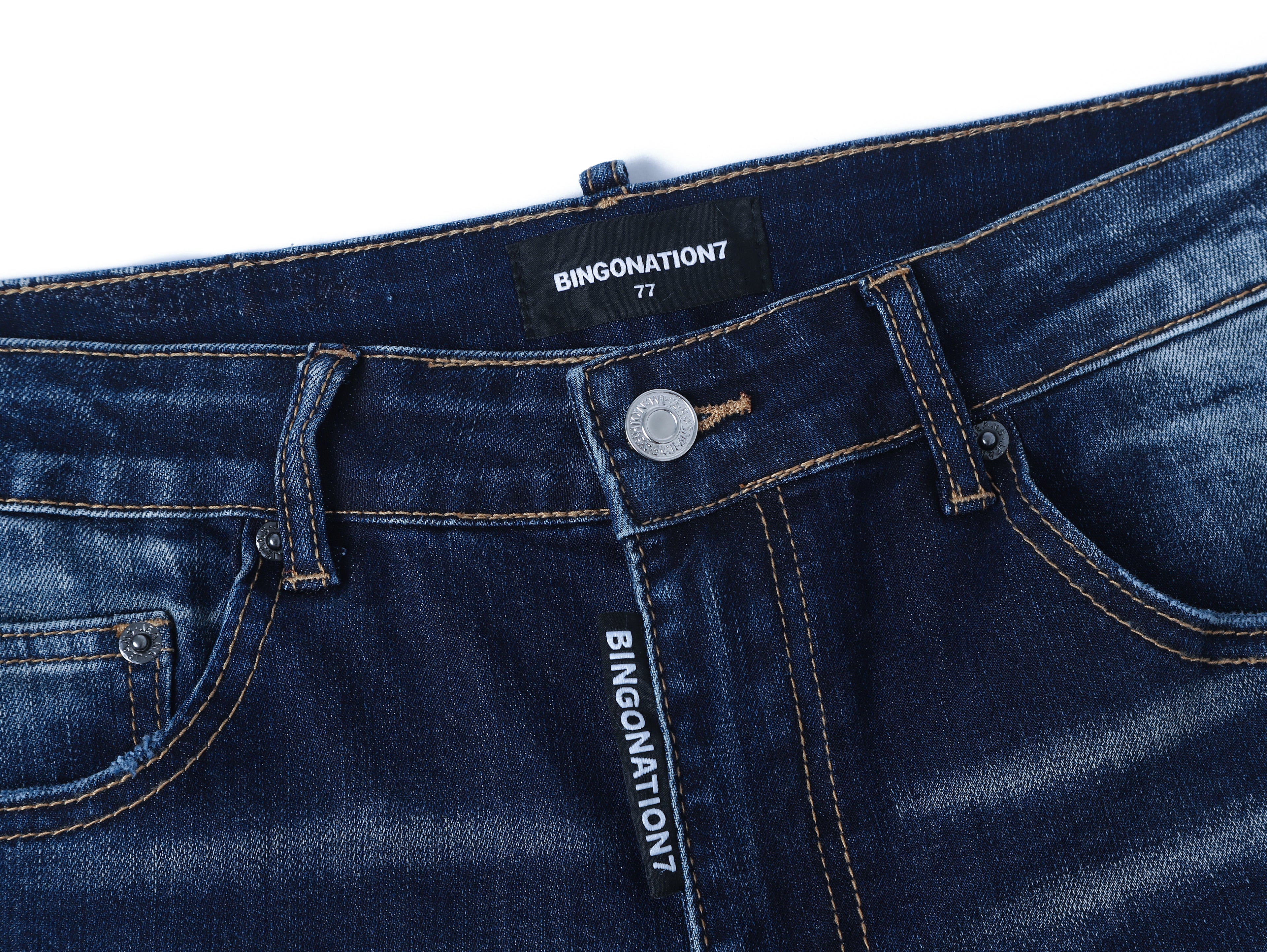 Trendy Stretch Slim Fit Blue Jeans for Men | Heavy Wash & Distressed Detailing