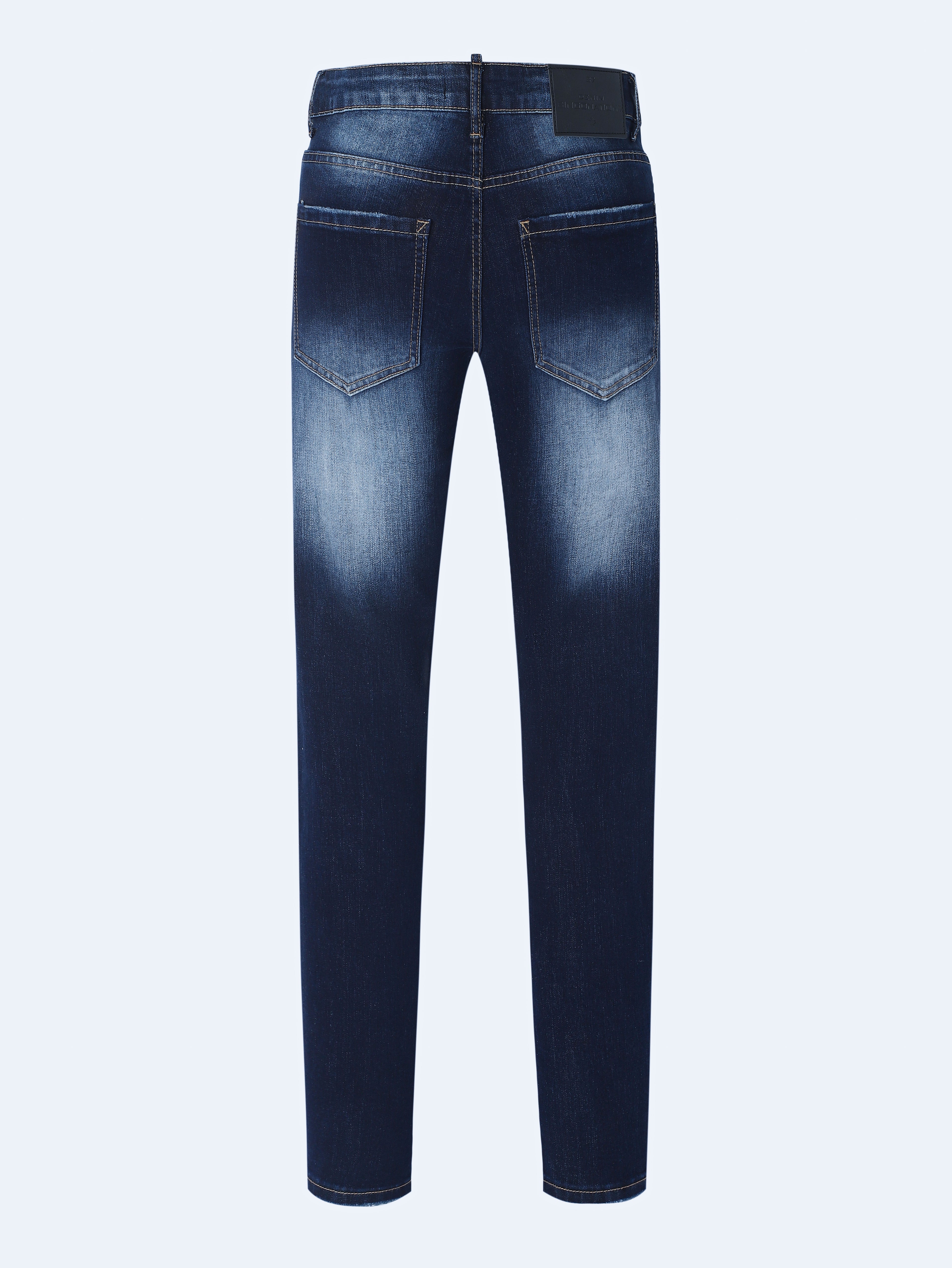 Men’s Stretch Slim Fit Blue Jeans | Heavy Wash & Distressed