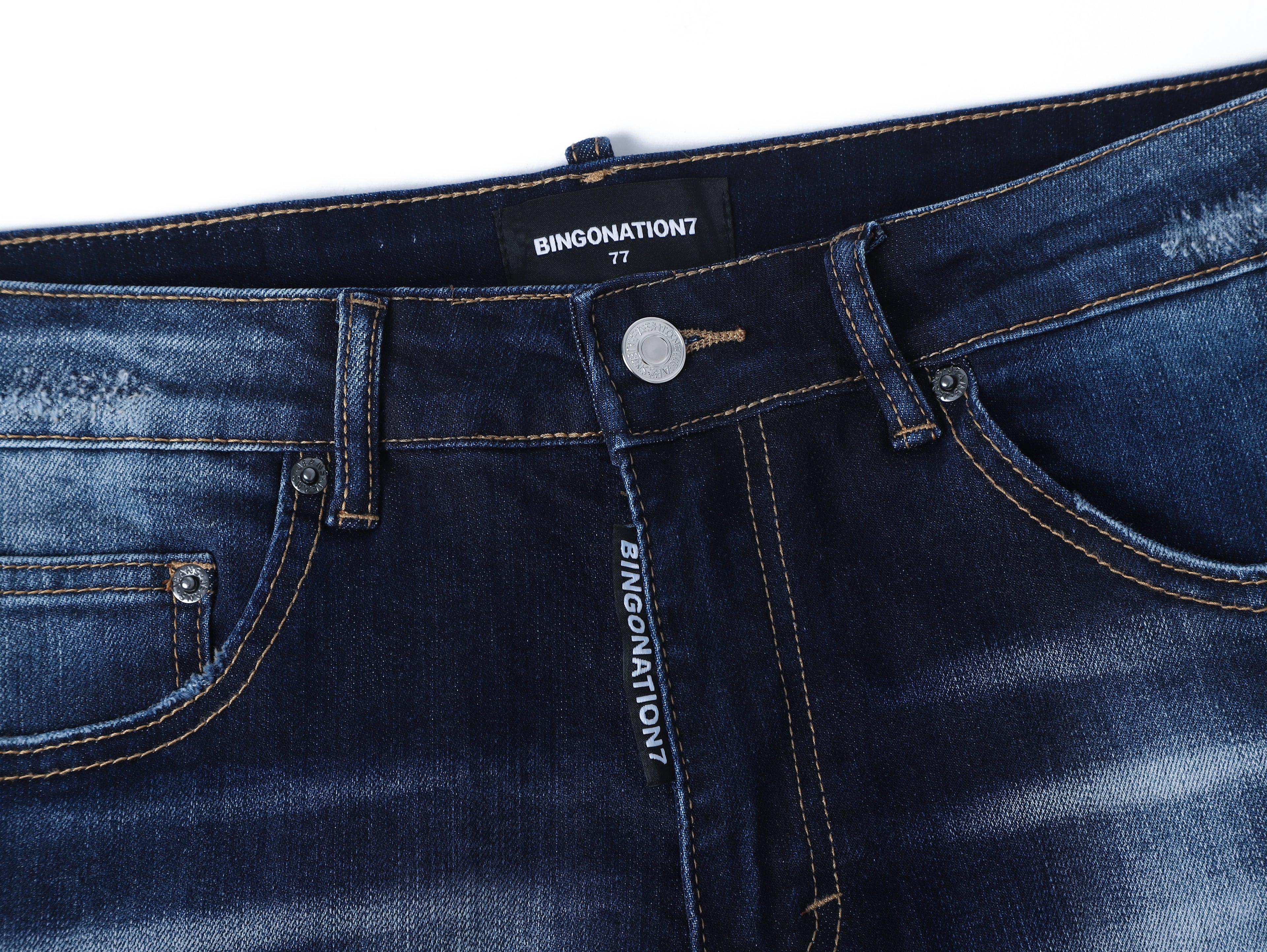 Men’s Stretch Slim Fit Blue Jeans | Heavy Wash & Distressed