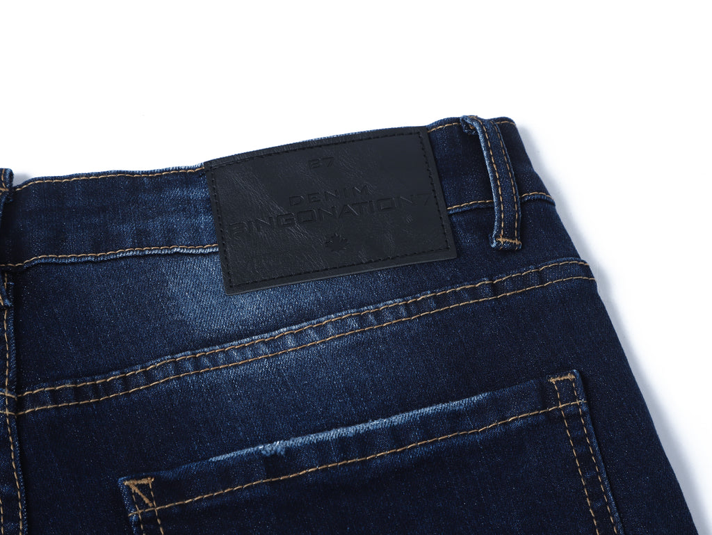Men’s Stretch Slim Fit Blue Jeans | Heavy Wash & Distressed