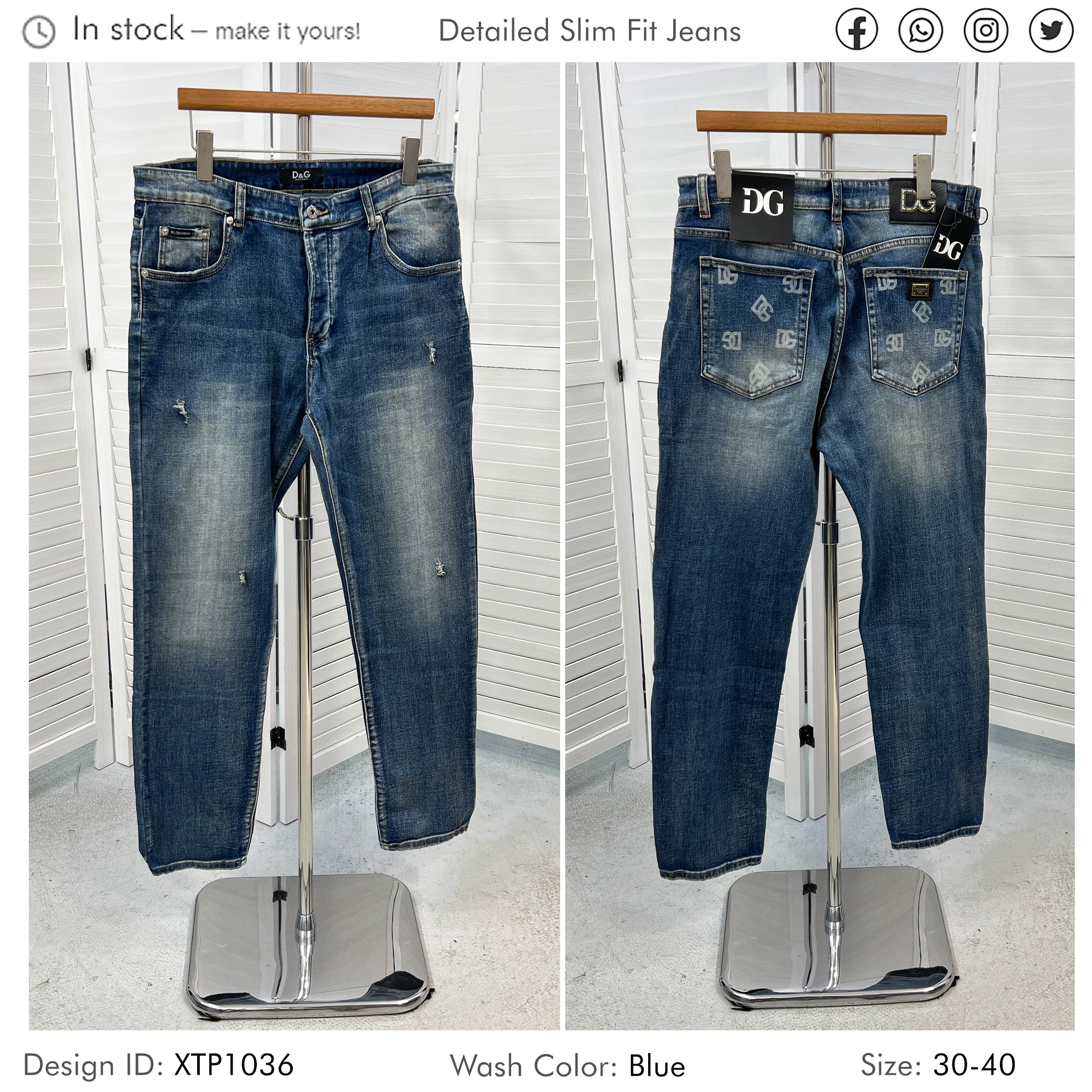 Men Pocket Print Slim Fit Casual Jeans