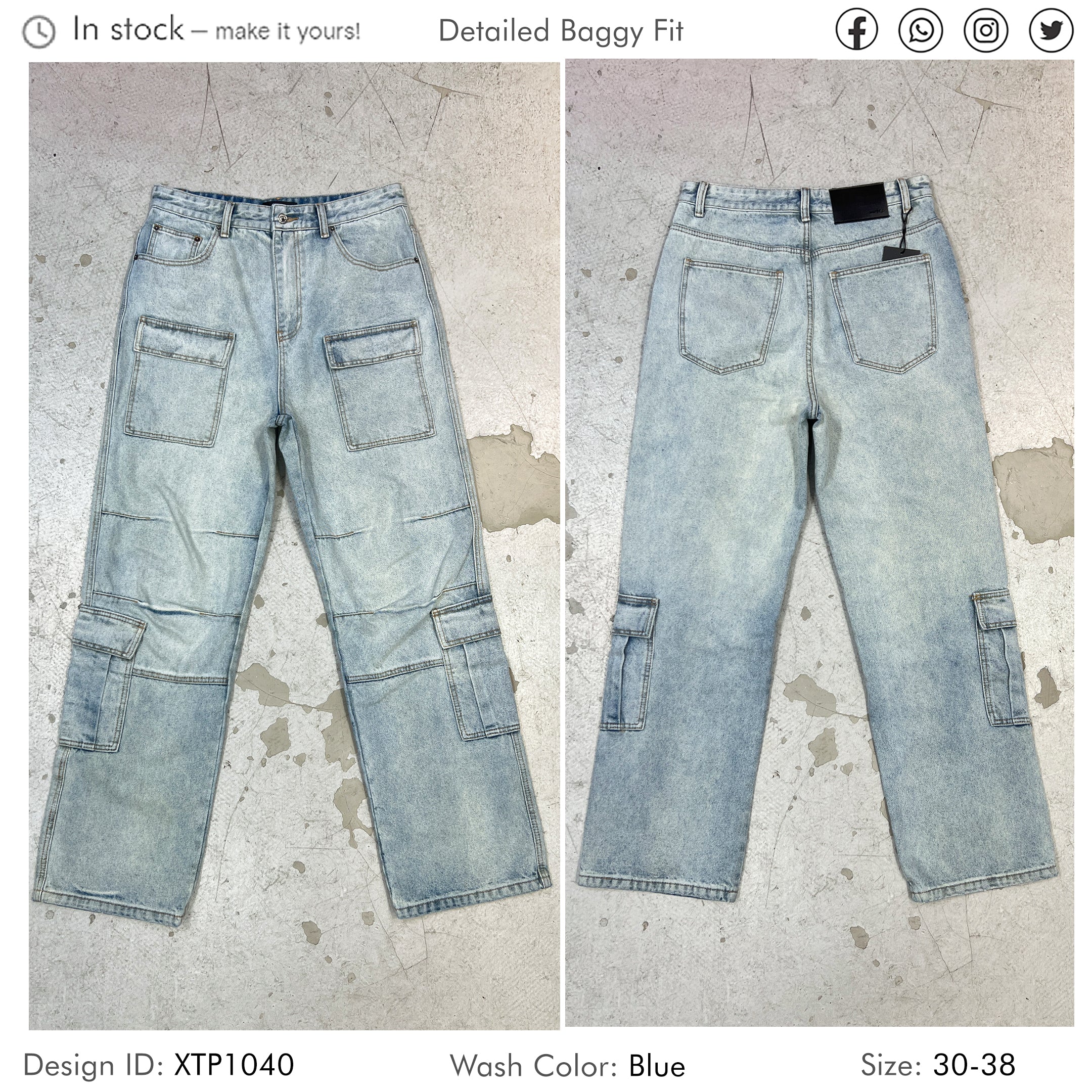 Loose Fit Utility Cargo Denim Pants for Men